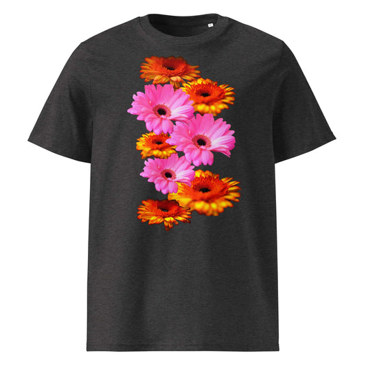 ein bedrucktes T-Shirt für Damen mit einem bunten Blumen Fotodruck