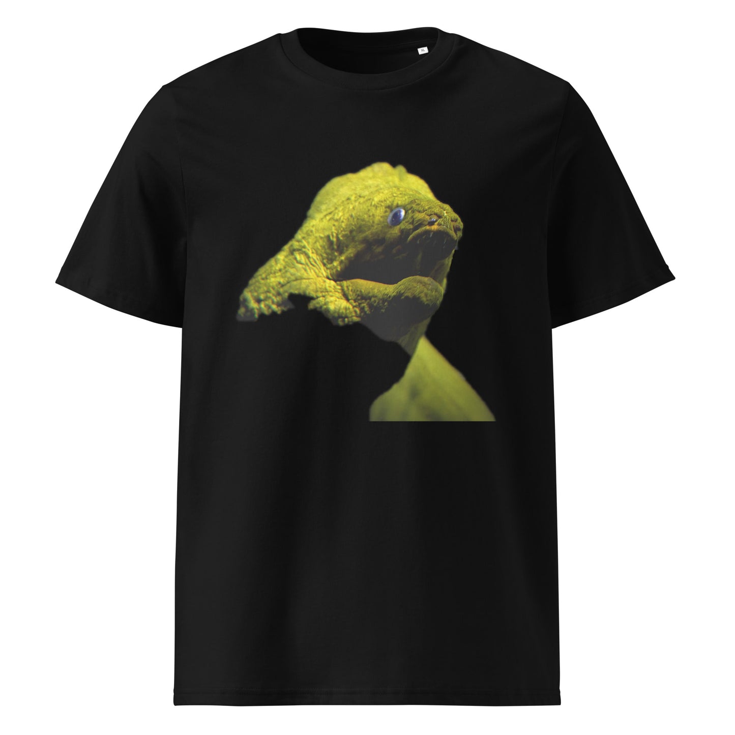 ein schwarzes Damen T-Shirt mit Print einer Muräne als Fotodruck