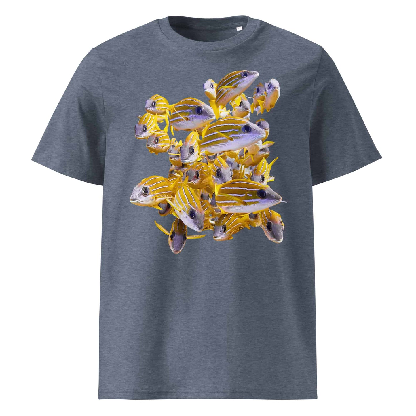 ein schönes Fisch T-Shirt für Damen mit einem Schwarm Yellow Snapper als Fotodruck