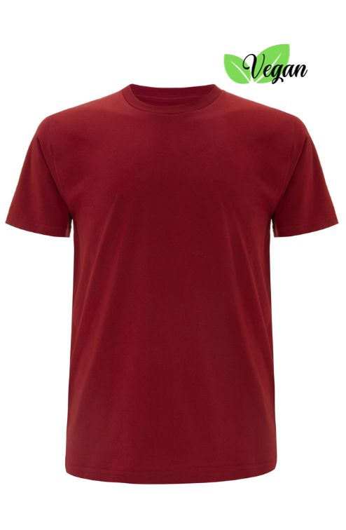 Vorderansicht eines veganen Herren T-Shirts Latimero in der Farbe Rot Red Sunset