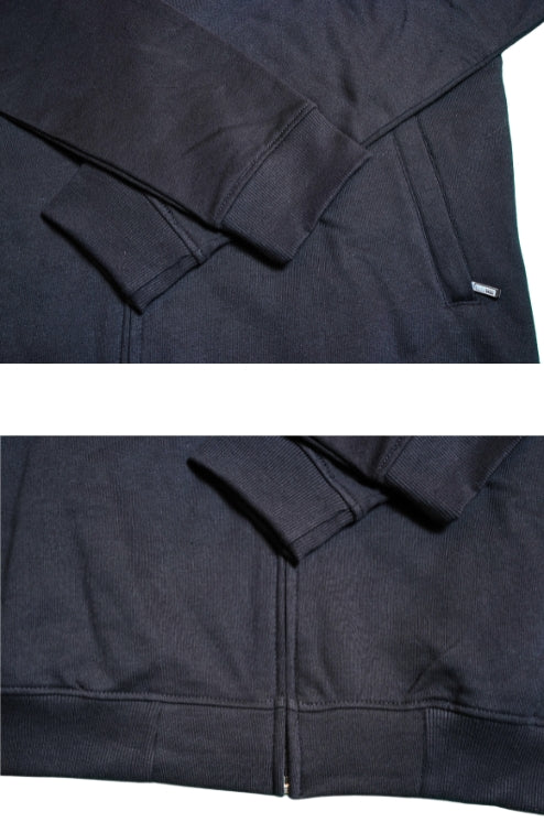 Detailansicht eines Hoodies (Kapuzenjacke) in der Farbe Navy (Dunkelblau)