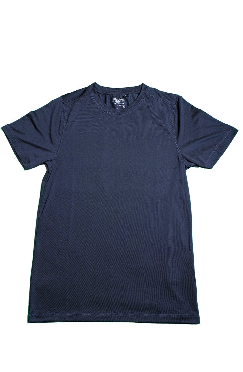 Vollansicht eines Unisex atmungsaktiven T-Shirts in der Farbe Marine Blau