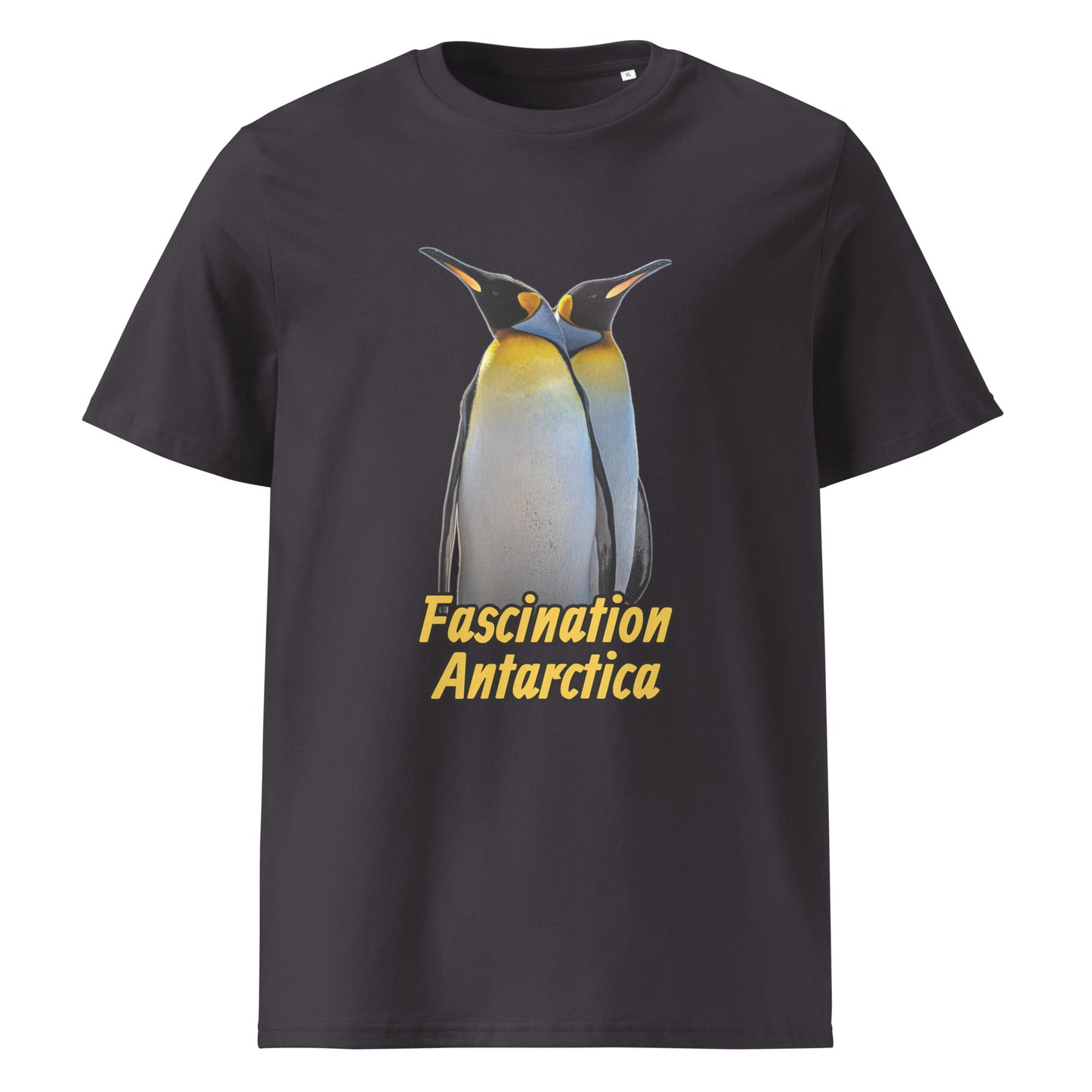 Frontansicht eines Herren T-Shirts mit Fotodruck zweier King Penguins - in der Farbe Anthracite Anthrazit