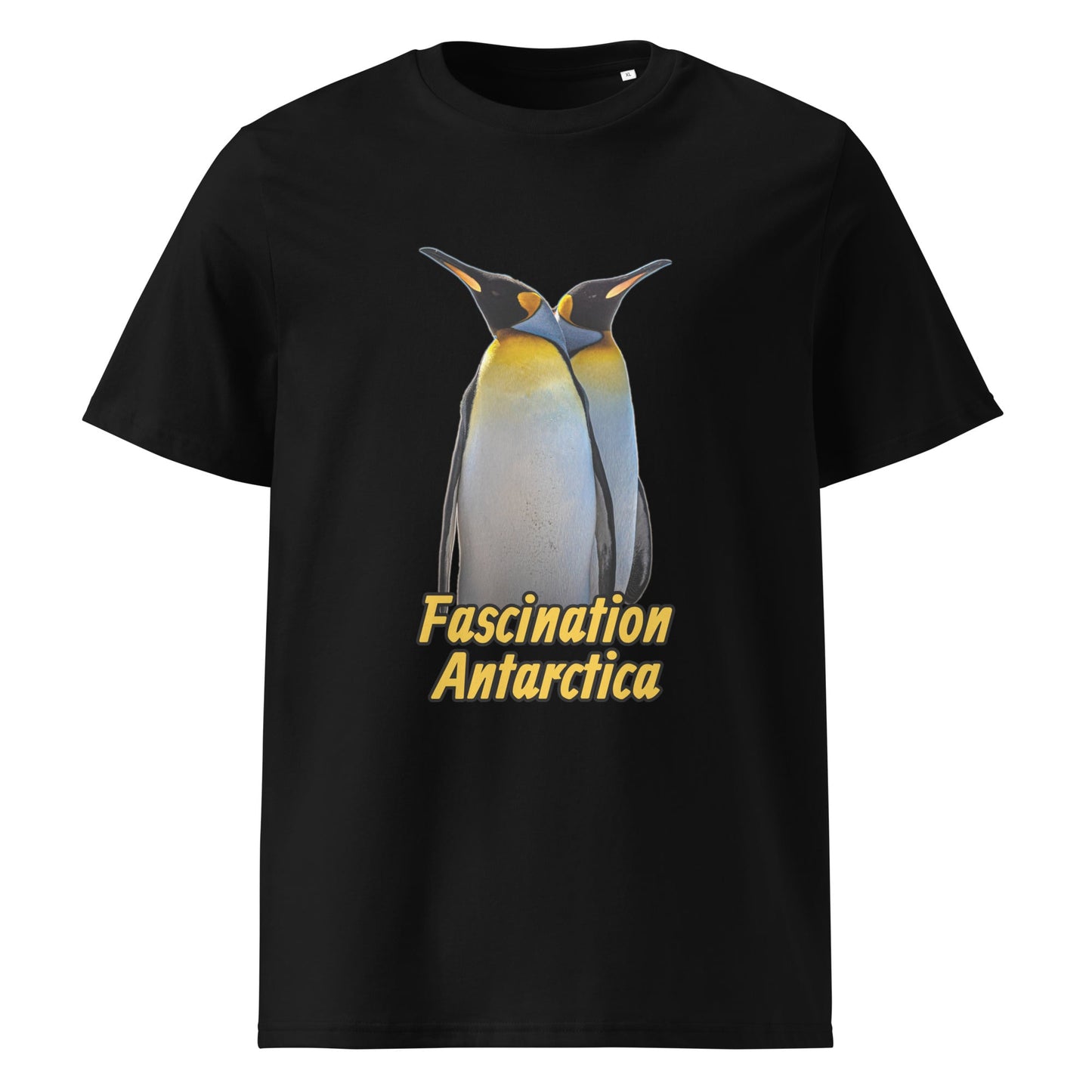 Frontansicht eines Herren T-Shirts mit Fotodruck zweier King Penguins - in der Farbe Black Schwarz