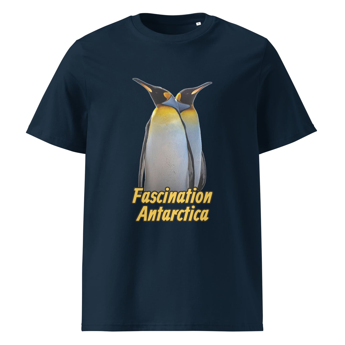 Frontansicht eines Herren T-Shirts mit Fotodruck zweier King Penguins - in der Farbe French Navy Dunkel-Blau