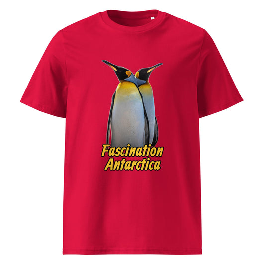 Frontansicht eines Herren T-Shirts mit Fotodruck zweier King Penguins - in der Farbe Red Rot