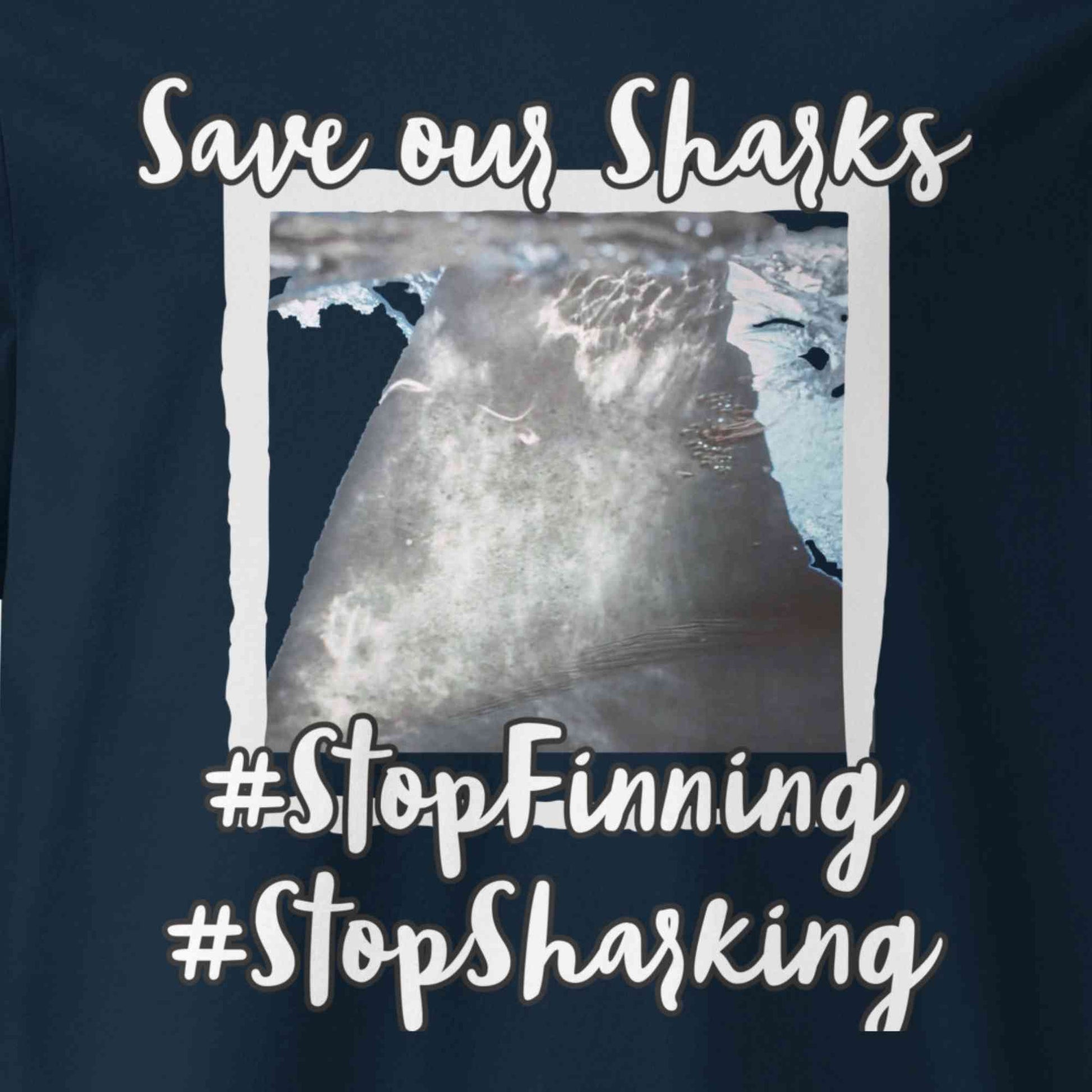 Motivansicht eines Damen Shirts 'Save our Sharks' in der Farbe French Navy Blau