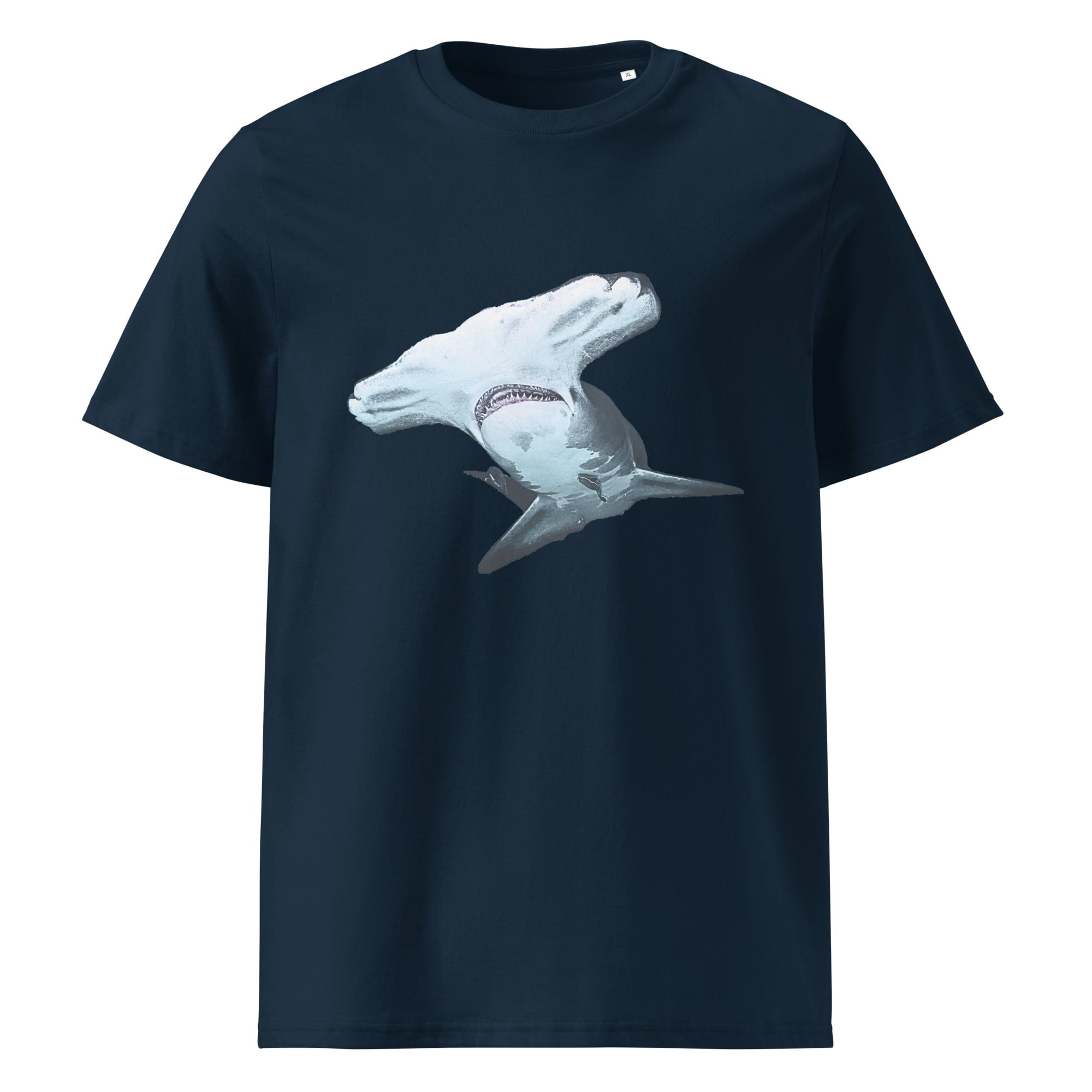 Coole T-Shirts für Herren Foto Hammerhai auf dunkel Blauem T-Shirt 