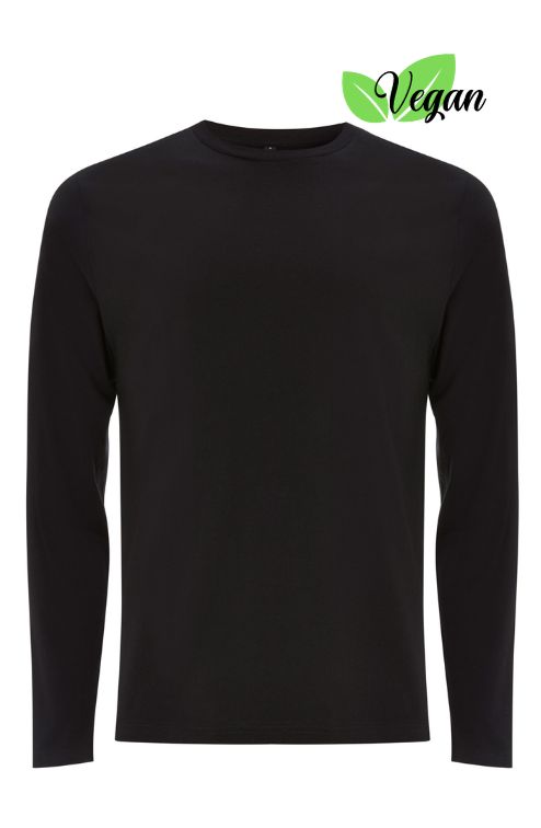 Vorderansicht eines veganen Damen Langarm Shirt in der Farbe Schwarz Black Mountains