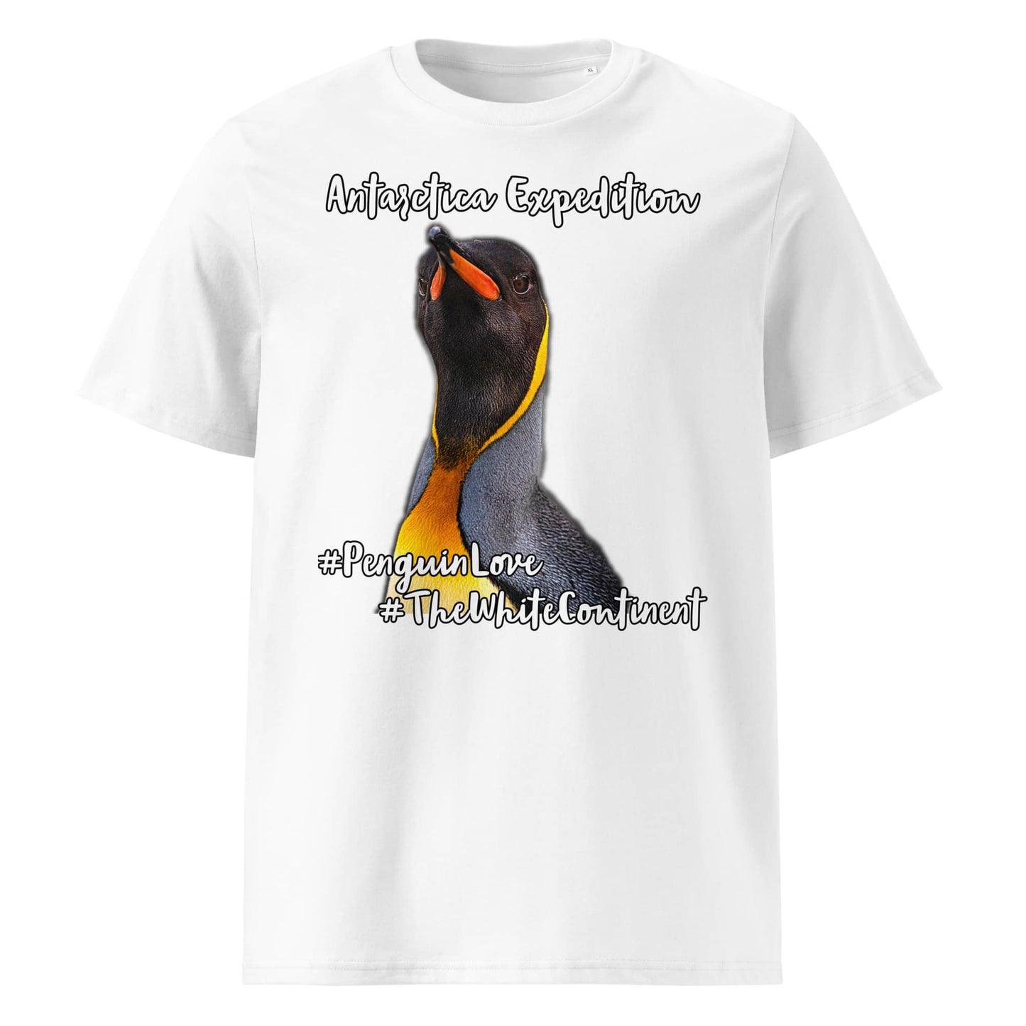 Frontansicht eines Herren T-Shirts mit Fotoprint eines Königs Pinguins in der Farbe White Weiss