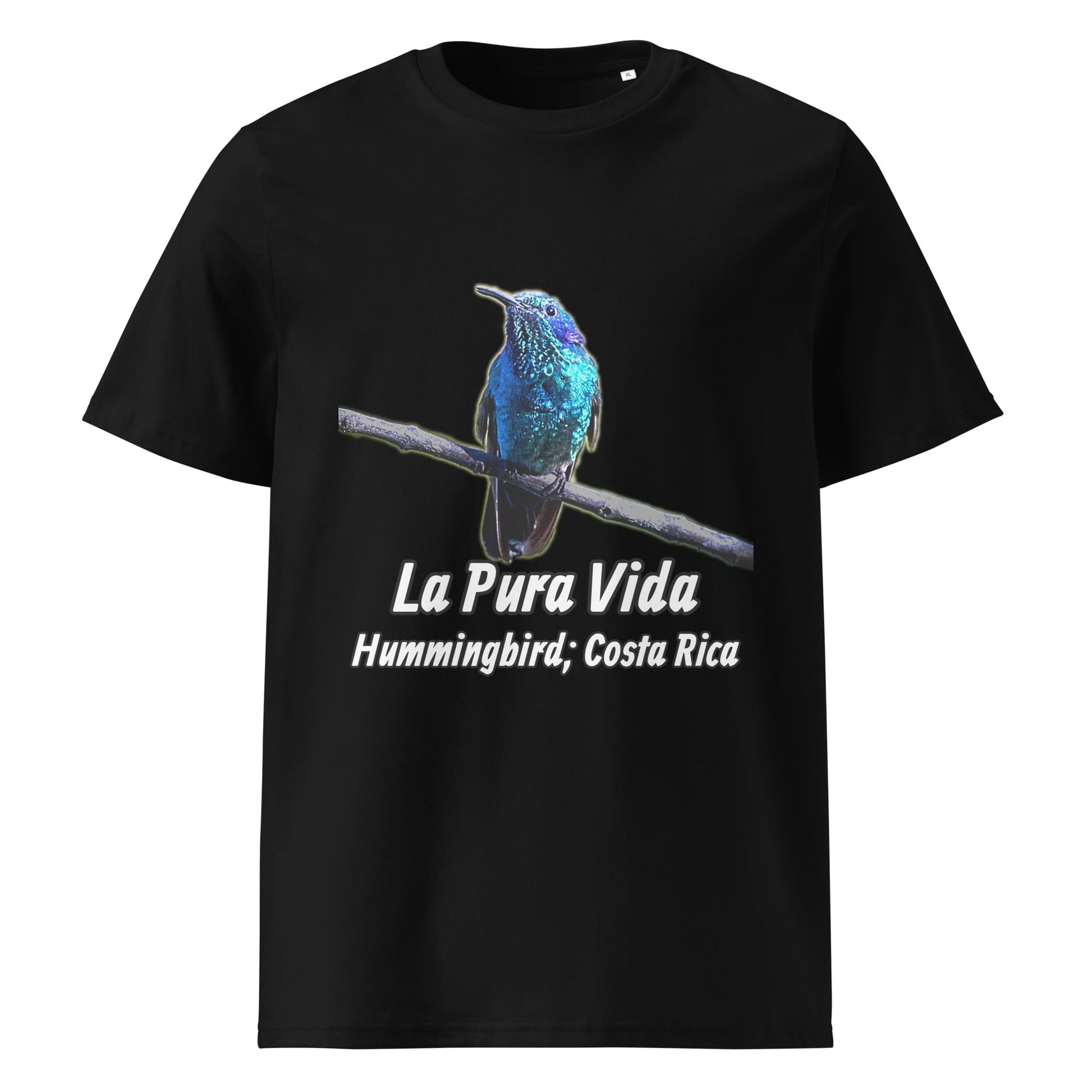 Frontansicht eines T-Shirt für Herren mit einem Kolibri als Fotodruck in der Farbe Black Schwarz