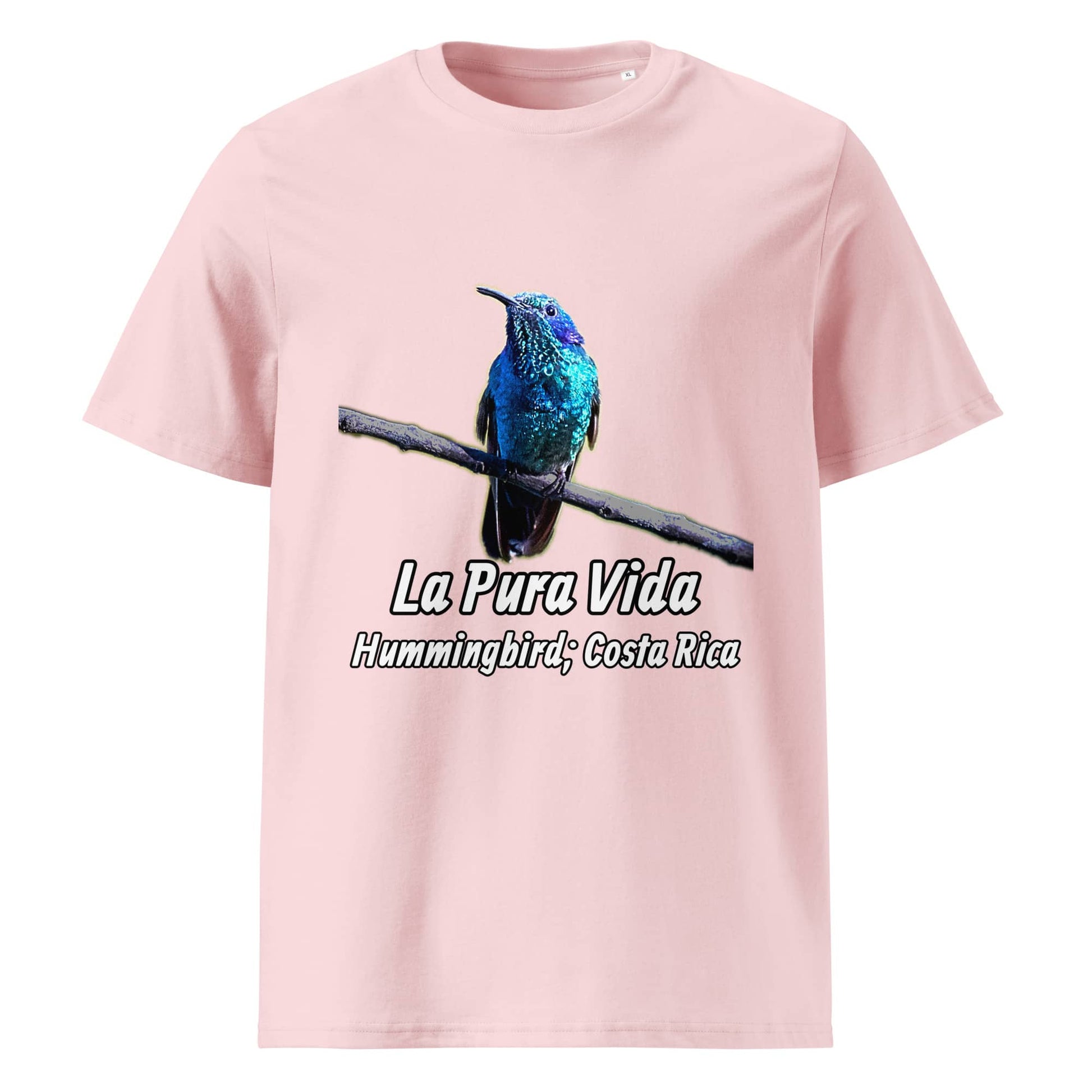 Frontansicht eines T-Shirt für Herren mit einem Kolibri als Fotodruck in der Farbe Cotton Pink Rosa