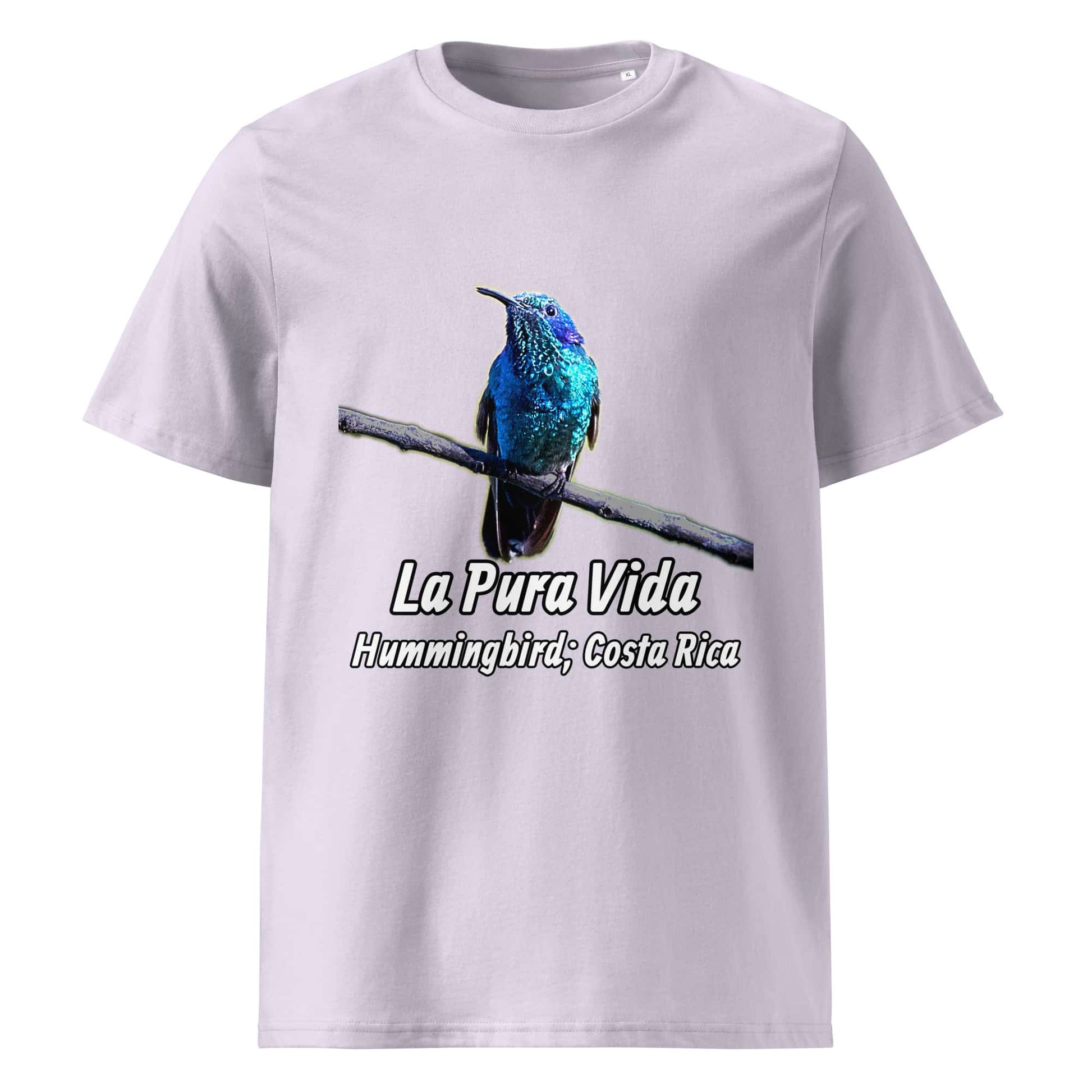 Frontansicht eines T-Shirt für Herren mit einem Kolibri als Fotodruck in der Farbe Lavender Lavendel