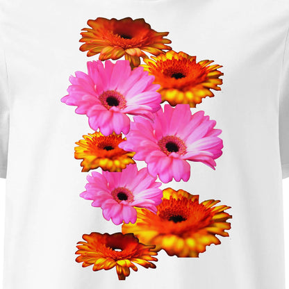 stylische T-Shirts für Männer mit einem bunten Blütenfoto als Detailaufnahme