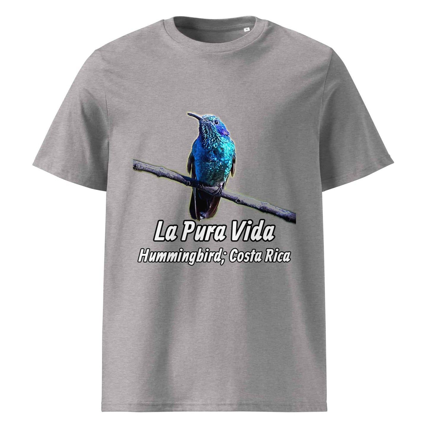 Frontansicht eines T-Shirt für Herren mit einem Kolibri als Fotodruck in der Farbe Heather Grey Grau